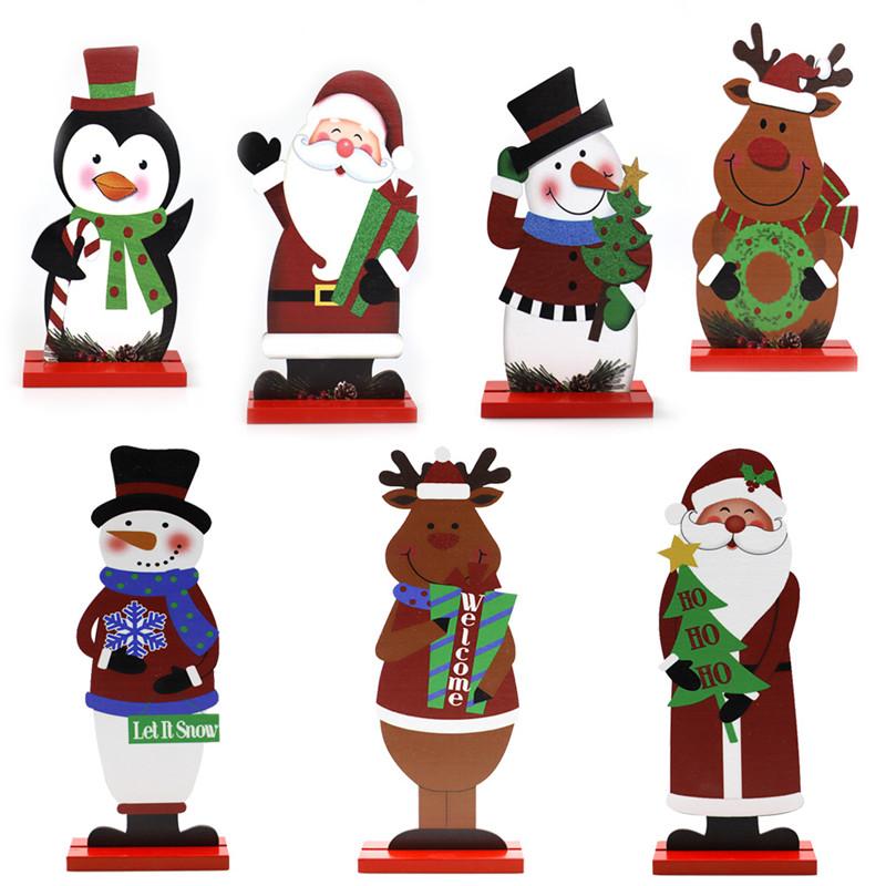

Elk Snowman Crafts Table Decoration Wooden Figure Ornament for 2020 Christmas Santa Kids New Year Gift