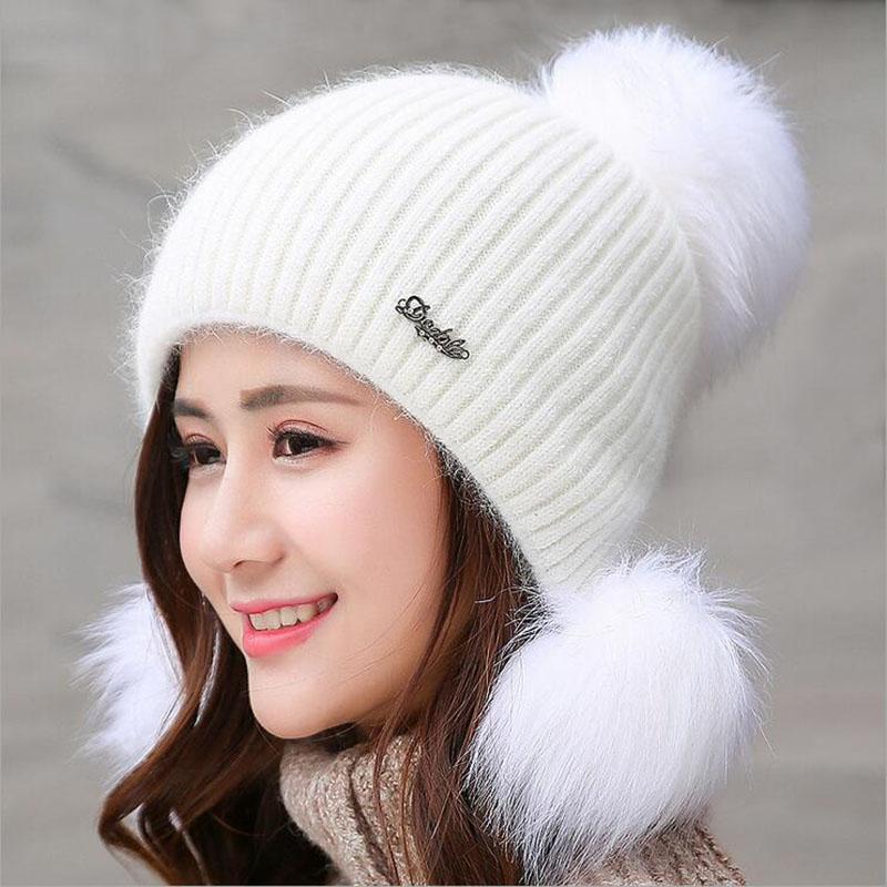 

Keep Warm Winter Hat Beanies Fur Knitted Hat The Female Thickening Ski Beanies Hats For Women Girl 'S Cap, Red