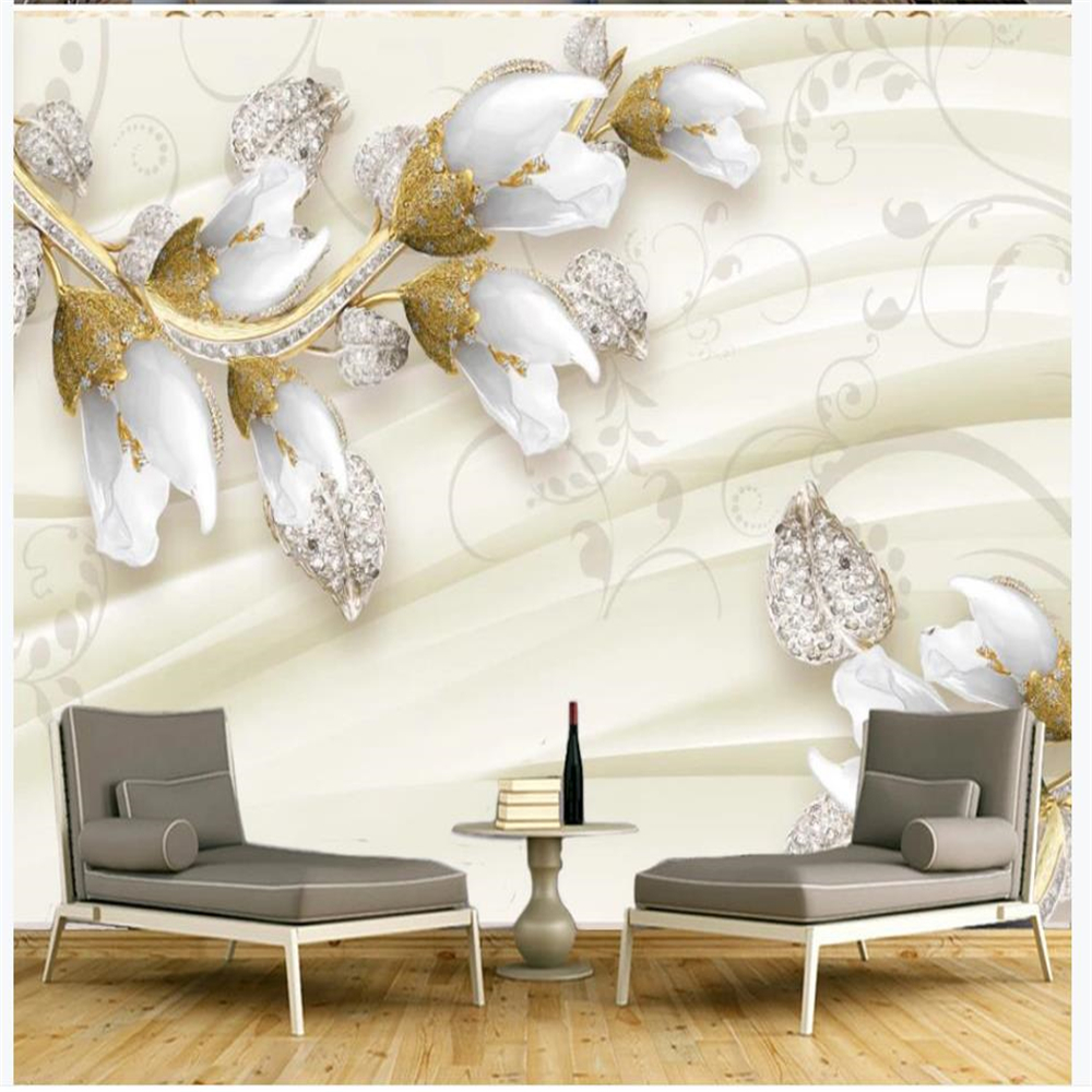 

Fashion embossed jewelry magnolia TV background wall modern wallpaper for living room 3d wallpapers, Gold
