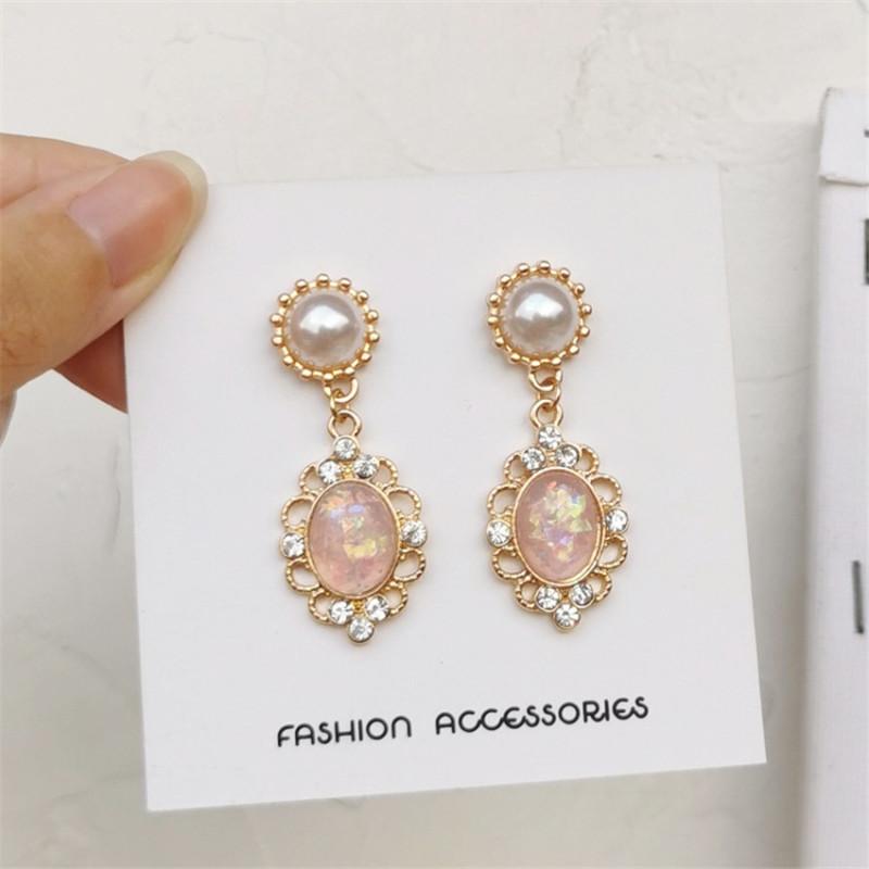 

Vintage crystal pearl long earrings Classic oval tassel earrings Simple geometric stud for women Europe jewelry