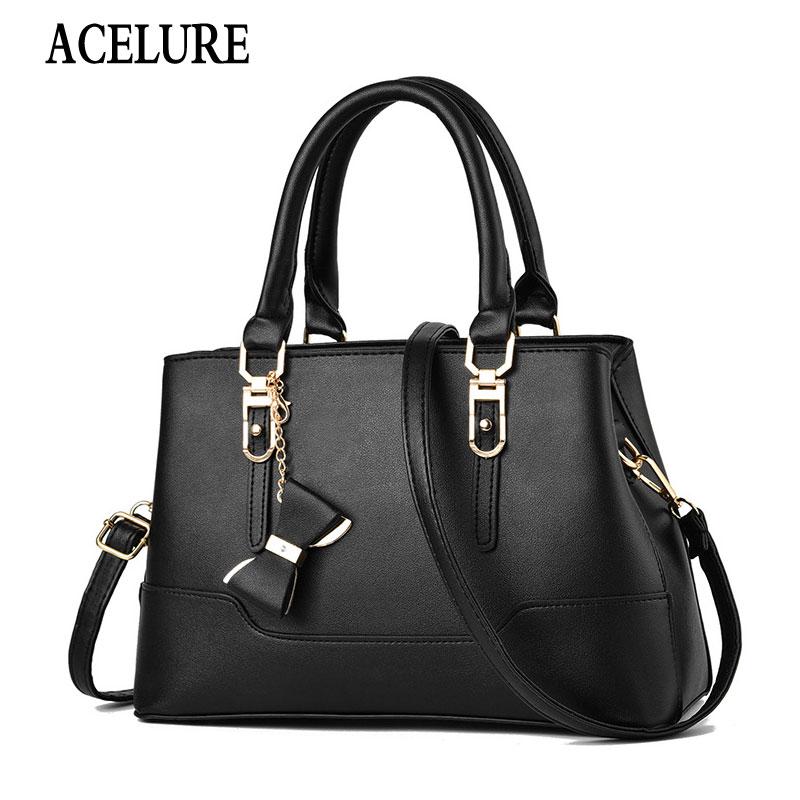 

ACELURE Ladies Messenger Bag Shopping Bags Bow Knot Pendant Solid Color Zipper Shoulder Crossbody Bags for Women Fashion Elegant, Black