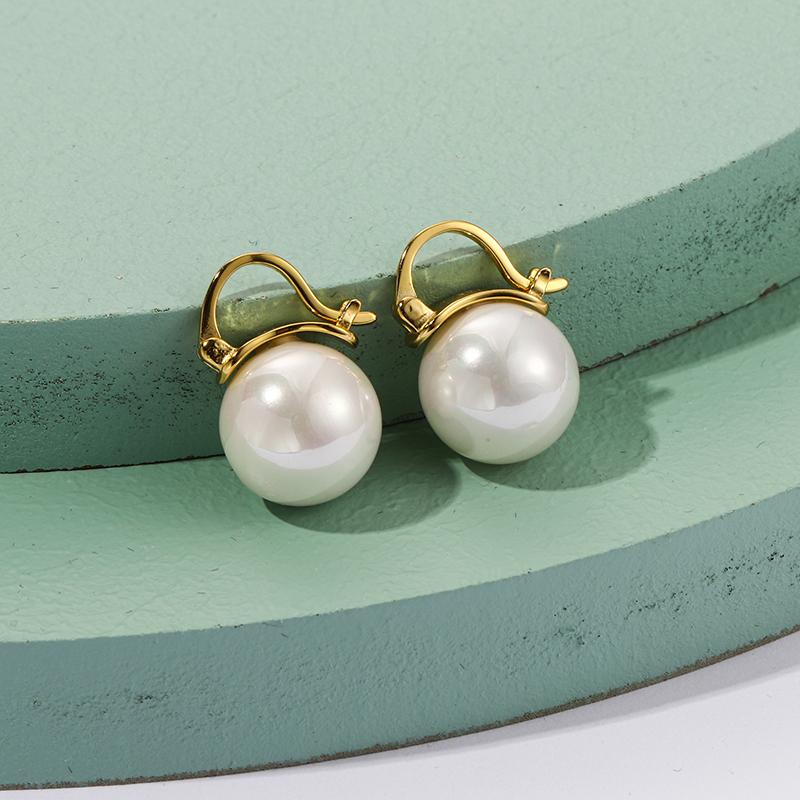 

RUIYI Real 925 Sterling Silver Women Vintage Style Natural Freshwater Pearl Stud Earrings Women 18K Gold D shape Claps Earrings