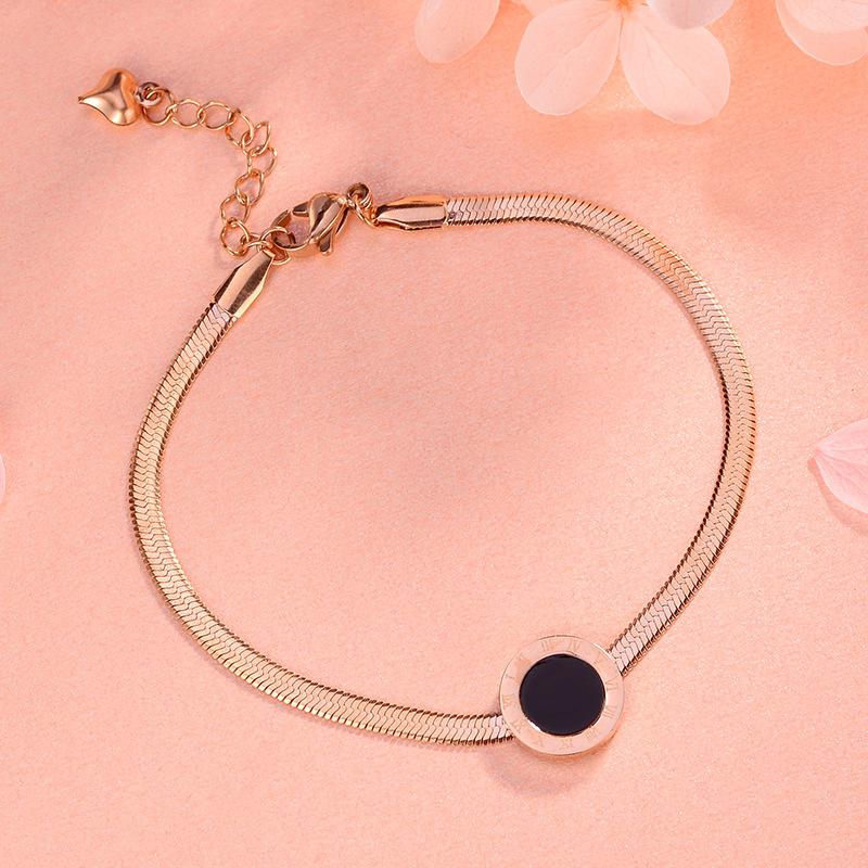 

Charm Bracelets Roman Numerals Stainless Steel Bracelet Rose Gold Luxury Fashion For Women Hand Chain Jewelry Gift