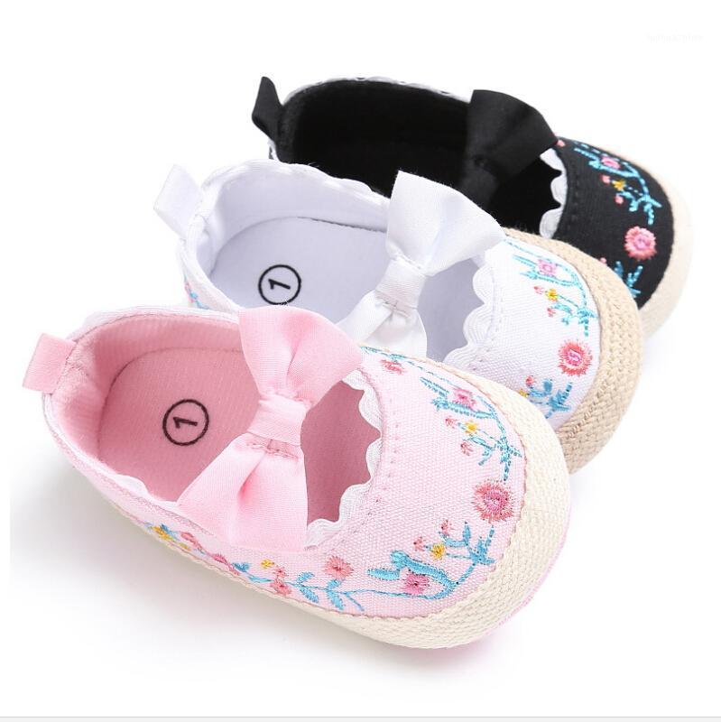 

Newborn Infant Baby Girl Bowknot Shoes Floral Embroidery Shoes For Walker Sneaker Anti-slip Soft Sole Prewalker1, Black