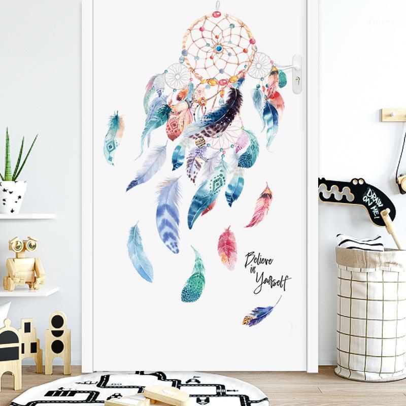 

HOT 3D Dream Catcher Wall Sticker Colorful Feathers For Living Room Bedroom Door Glass Decoration Wallpaper Murals 45*60CM1