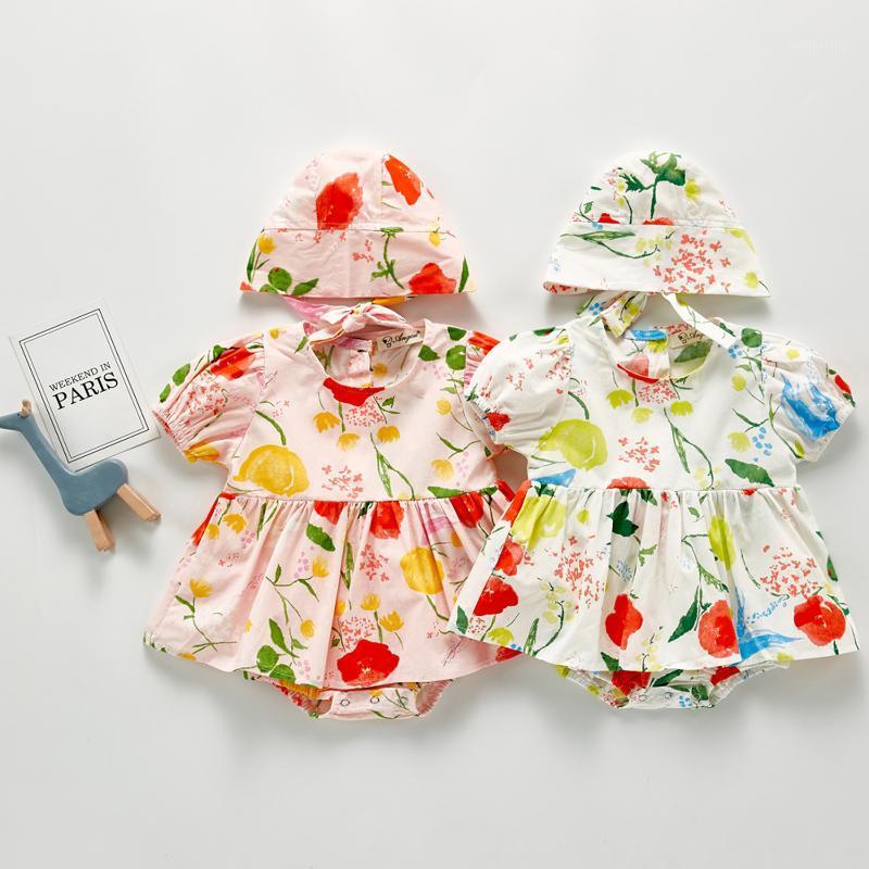 

2020 Summer Toddler Baby Girl Floral Rompers Sweet Princess Kids Cute Clothings Free Hat1, Pink