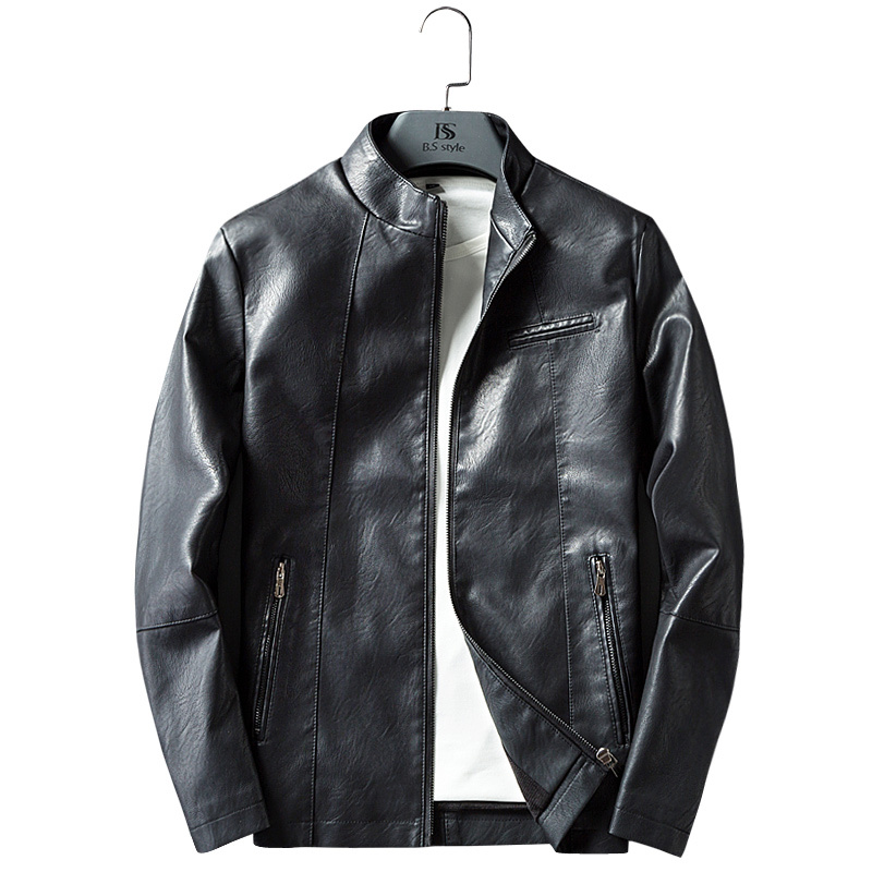

2021 Men's Leather Solid Jacket Thin Collar with New Fashionable Men Jackets Spring 633 U6PB, Black