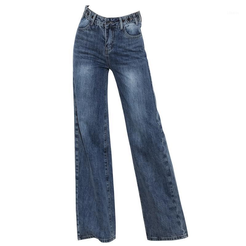 

Free Shipping New 2020 Women's Spring and Autumn Wide Leg Jeans Women's High Waist Loose Pendant Straight Pants1, Light blue