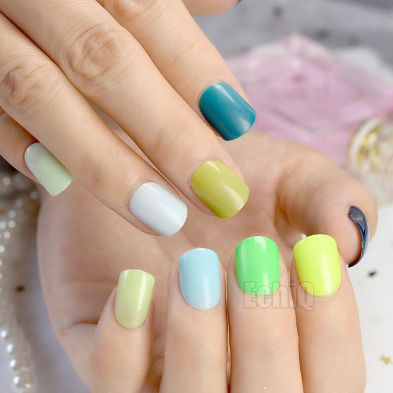 

240Pcs Fashion Wholesale False Nails Candy Color Acrylic Fake Nail Short Size Manicure Tools Salon Product, 10set blue sky