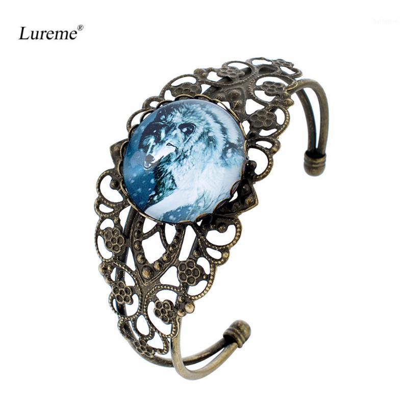 

Lureme Vintage Glass Time Gem Series Cool Wolf Hallow Flower Open Bangle for Women (bl003423)1
