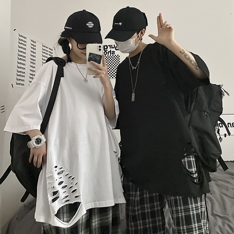

New Men' Solid Color Short Sleeve Couple Clothing Korean Streetwear 2021 Fashion Man T-shirt Male Tops Chs5, Black