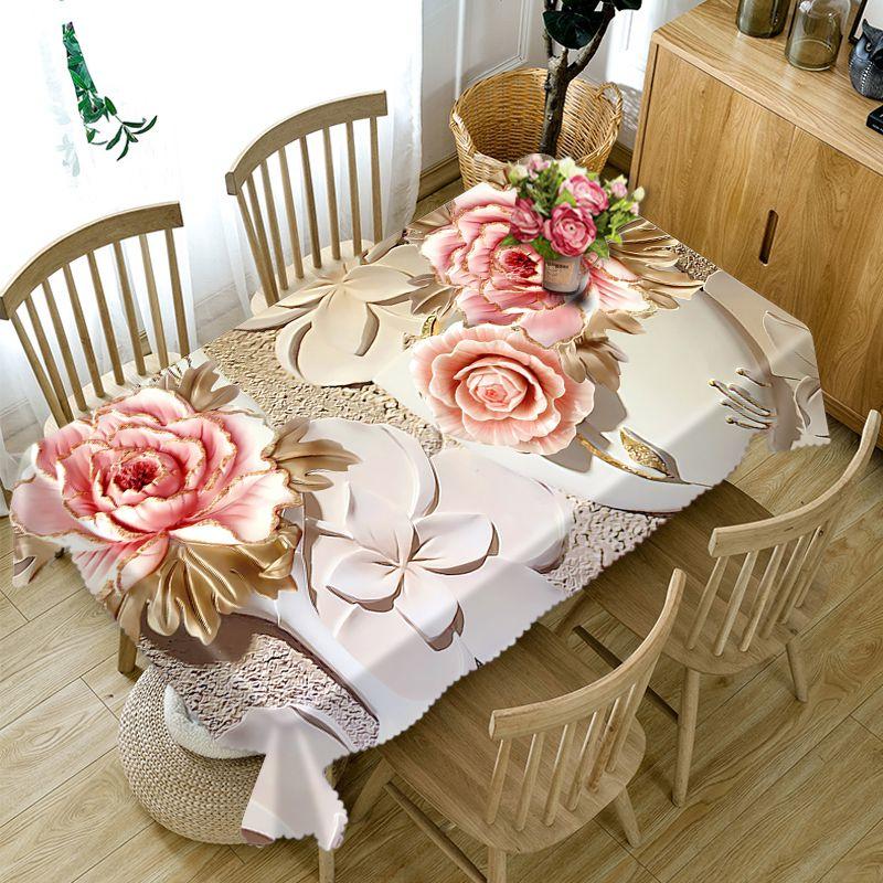 

Tablecloth 3d Classical Lotus Pattern Waterproof Cloth Thicken Rectangular and Round Table Cloth for Wedding