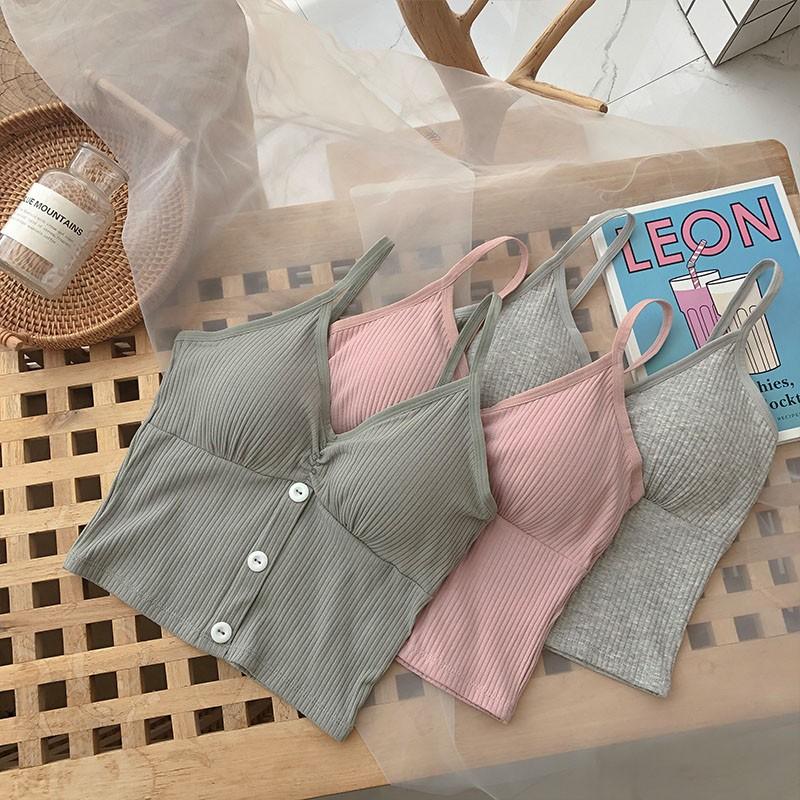 

Cotton Women Tank-top Knit Sexy Plaid Korean Style Vintage Buttons Camisoles Summer Outwear Blouse Top Clothes Girls