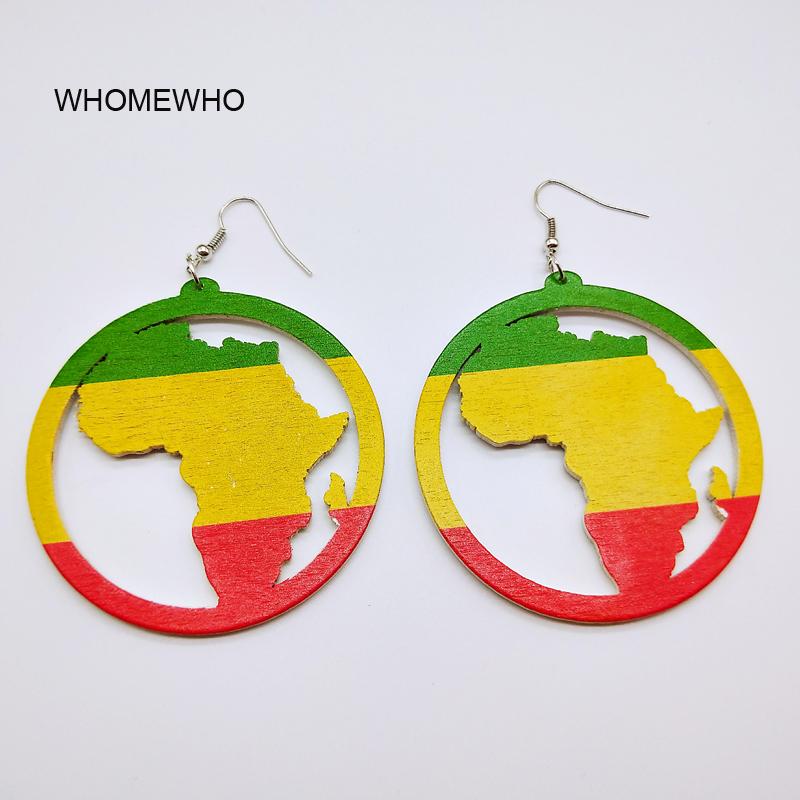 

Tribal Unfinished Painting Wood Hollow Out Africa Map Drop Earring Brazil Handmade Wooden Black Queen African Hiphop Jewelry