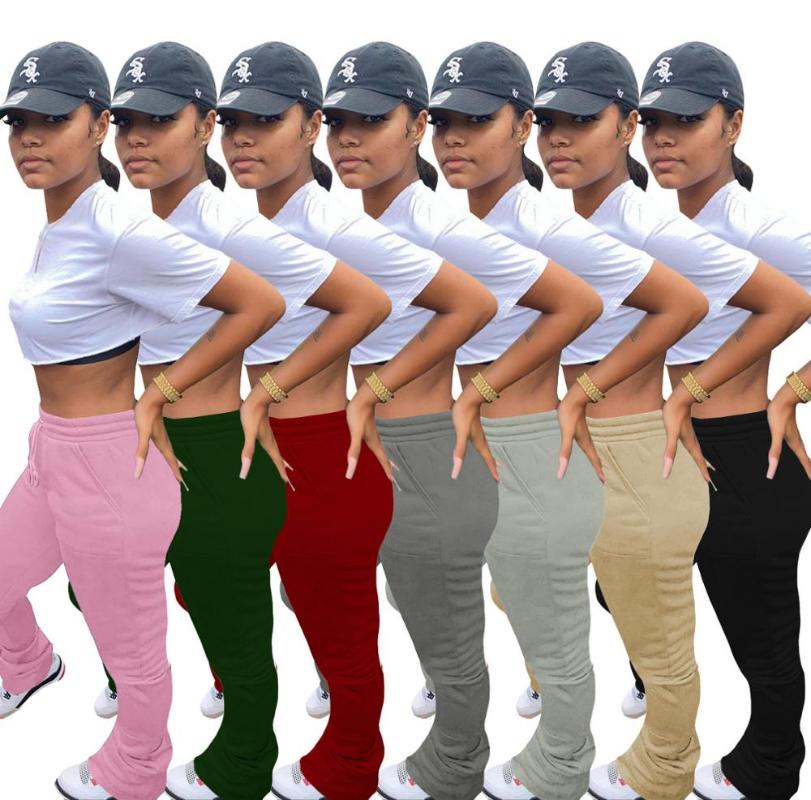 

Winter Velvet thicken Women Stacked Pants Joggers Pleated With Pocket Drawstring Sweatpants Clothes For Women, Pink
