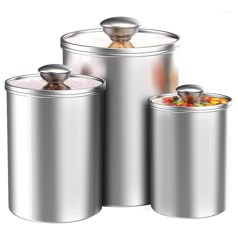 

Airtight Canisters Sets for the Kitchen Counter, 3-Piece Stainless Steel Storage Container with Clear Glass Lids for Coffee1