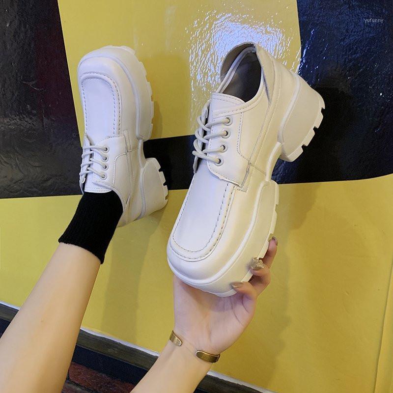

COOTELILI 2020 Women Pumps Lace Up Shoes Round Toe Platform Casual 4.5cm Heel Pump Shoes Woman Sneakers Basic Size 35-391, White