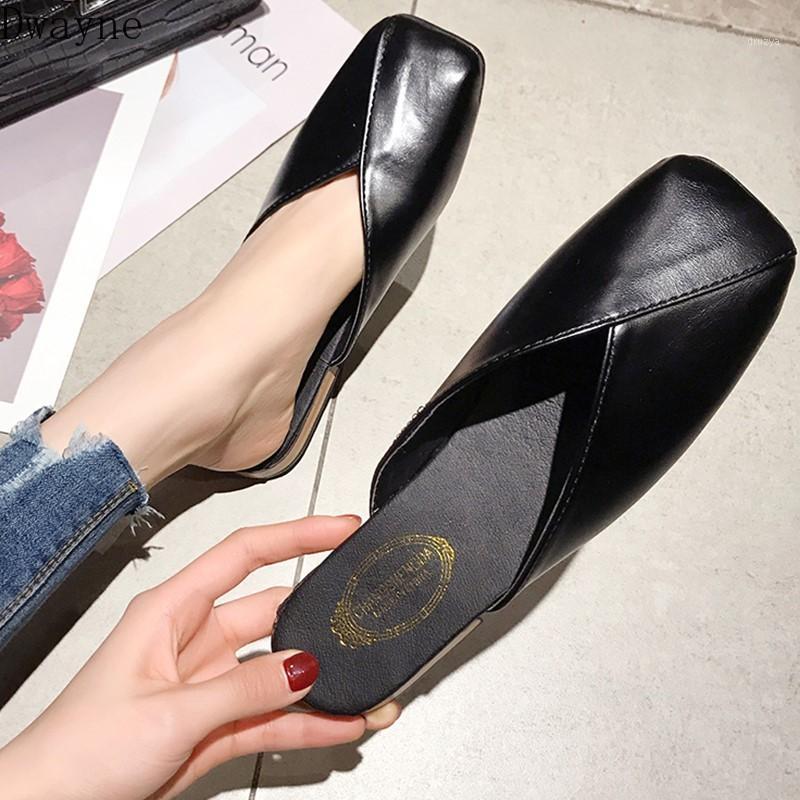 

Baotou slippers female 2020 new square head low heel wear flat lazy drag1, Green