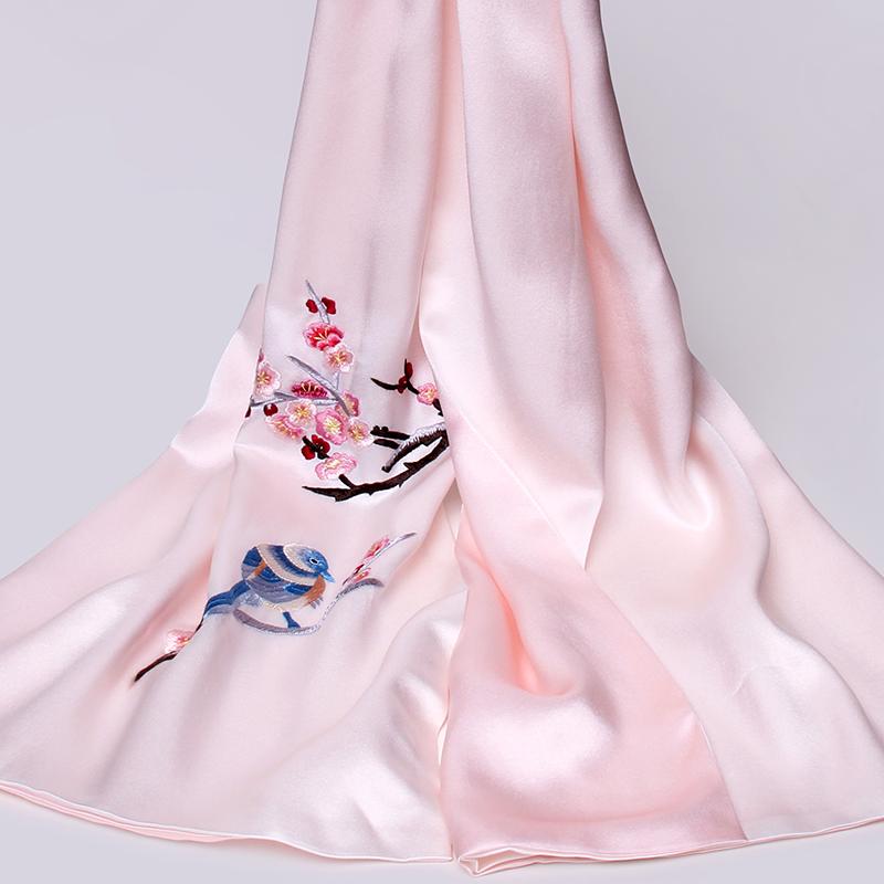 

100% Silk Scarf For Women Solid Hand-Embroidered Real Silk Shawls Wrap Luxury Elegant Long Pure Scarves For Ladies Gift