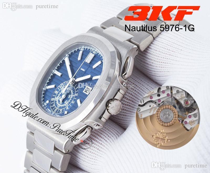 

3KF 5976/1G Flyback Chronograph Automatic 40th Anniversary Mens Watch Blue Dial Super Edition Stainless Steel Bracelet 2021 Wathces Puretime PTPP A1, Silver