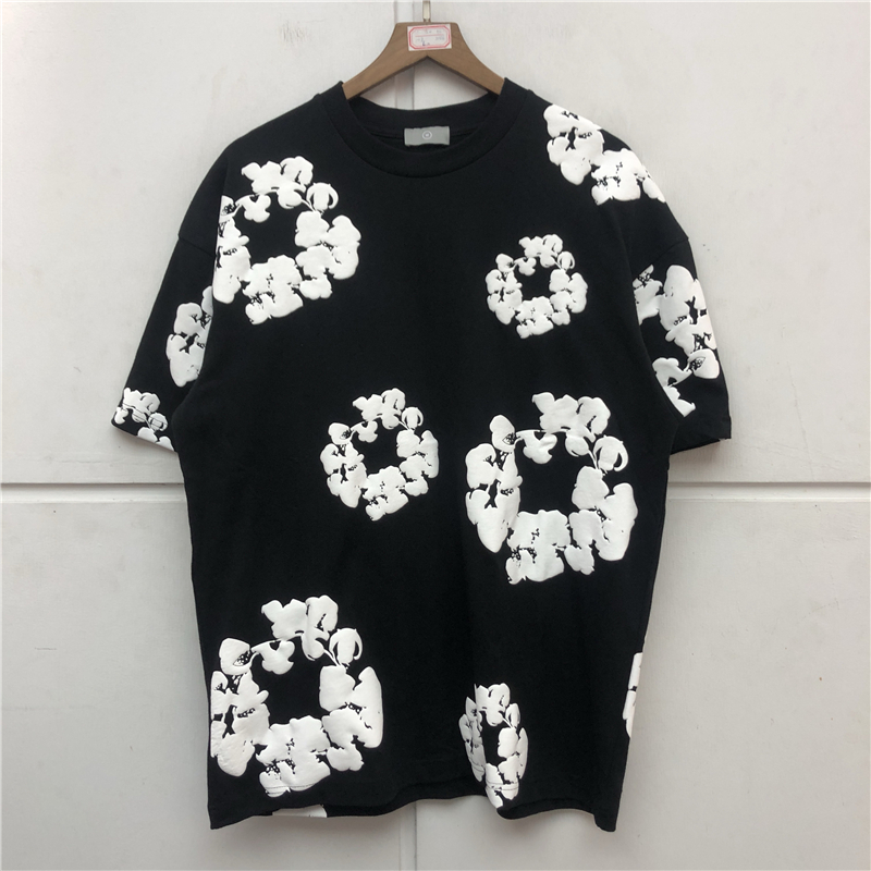 

Vintage Puff Print Cotton Printing T shirt Men Women Quality Heavy Fabric Tee Oversize Tops Short Sleeve, Black