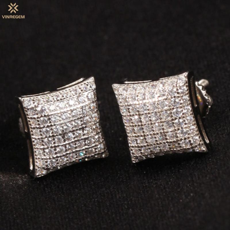 

Stud Vinregem Hip Hop Rock 925 Sterling Silver Created Moissanite Gemstone Personality Vintage Ear Studs Earrings Fine Jewelry Gift, Golden;silver