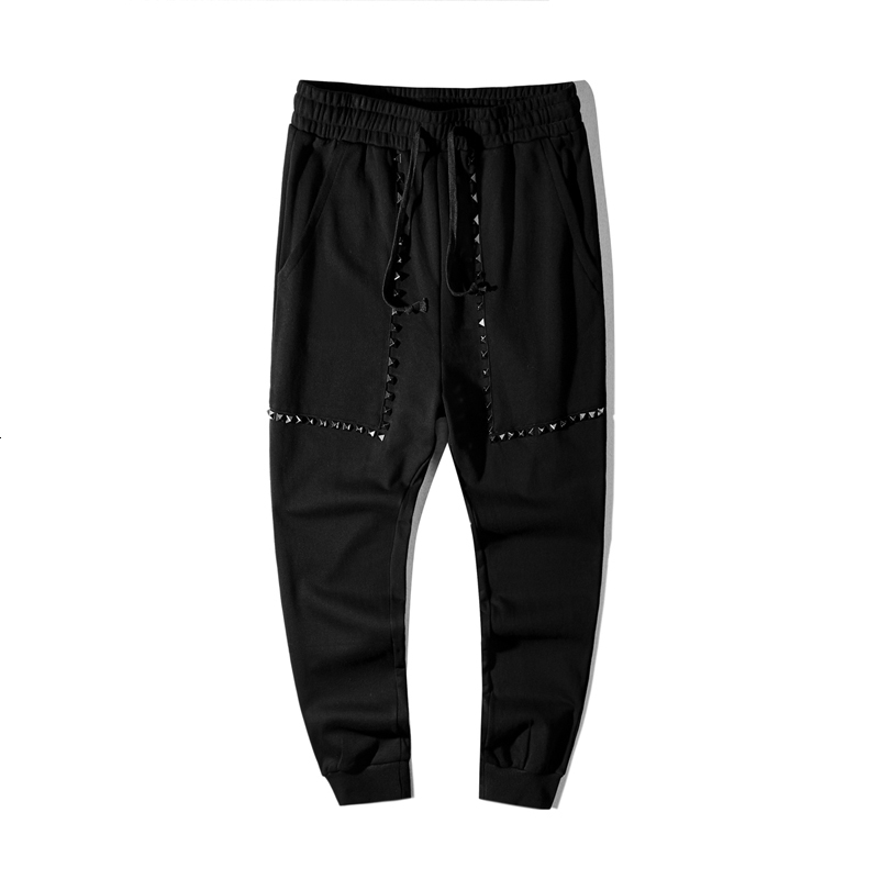 

2021 New Men Sports Running Pocket Metal Rivet Color Matching Training Sport Pants Elasticity Jogging Gym Trousers 0747, Black
