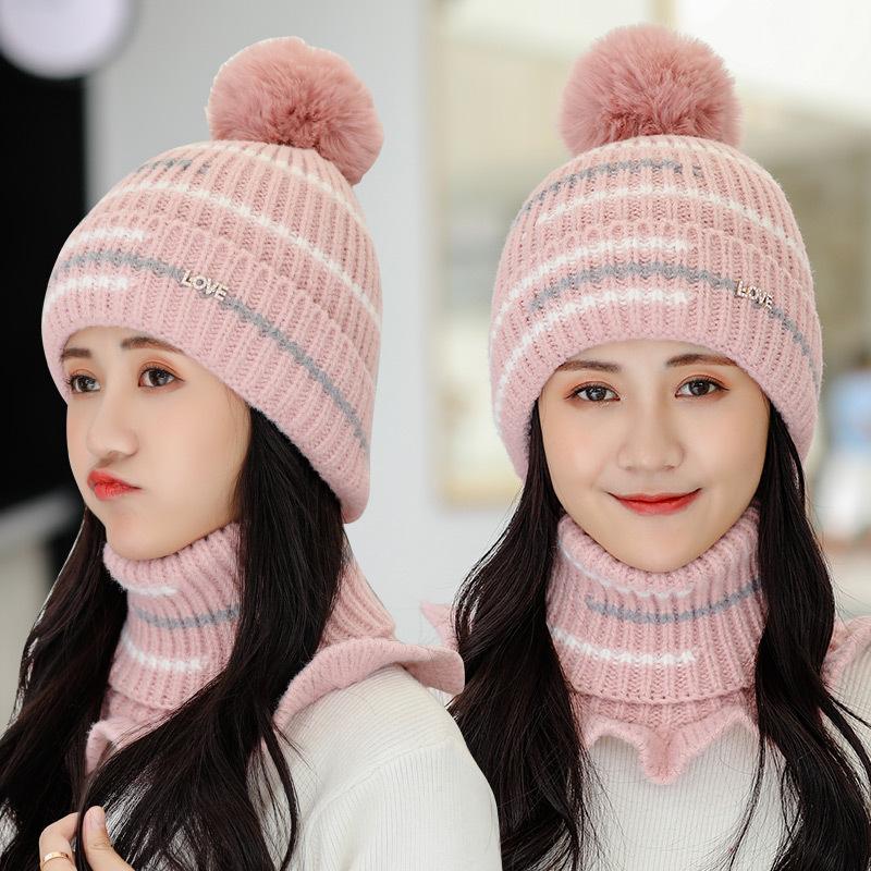 

Beanie/Skull Caps Knitted Hat Women Autumn Winter Cold Proof Warm Neck Earmuff Riding Hood Sets Thick Beanie Skullies Bonnet Cap, Black