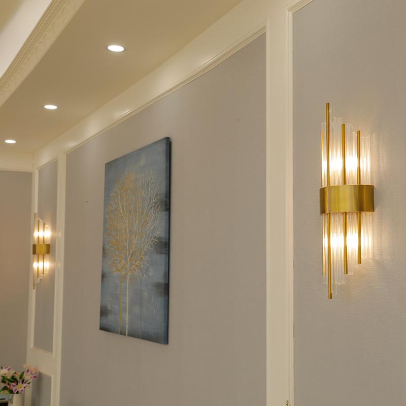 

modern loft crystal wall sconce lighting living room decoration mirror light wood bedside living room aisle wall lamp
