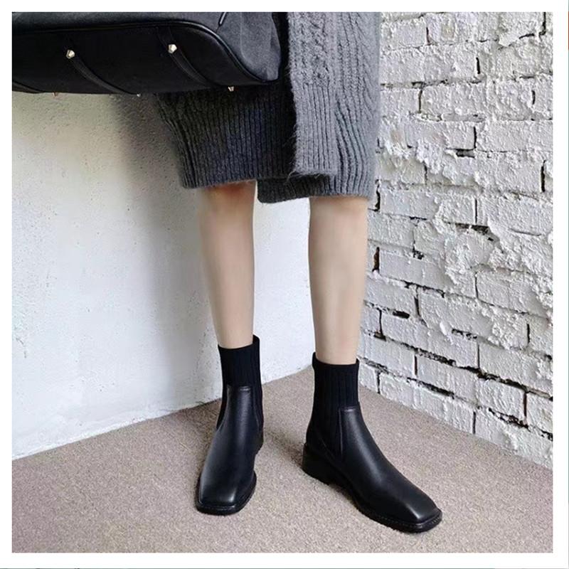 

Simple personality autumn and winter square toe ladies cowhide genuine leather boots lining sheepskin brand boots, As show