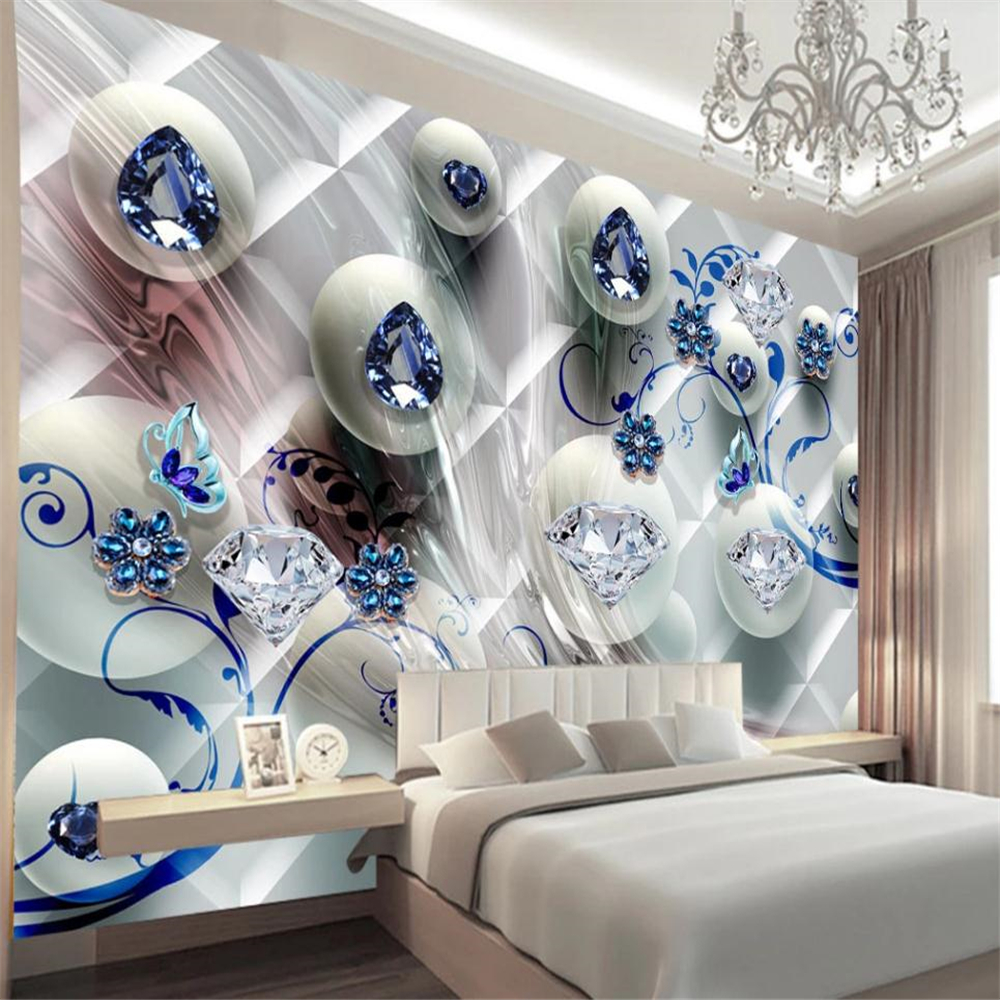 

Jewelry silk water pattern flowers wallpapers 3D three-dimensional luxury TV background wall 3d stereoscopic wallpaper, Blue