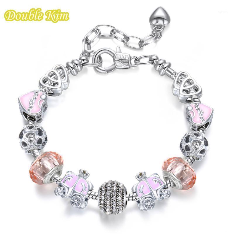 

Charm Bracelets Alloy Zircon Silver Plated Pumpkin Car Pendant Pink Beads Lobster Clasp for European Woman Wife Gifts Wholesale1