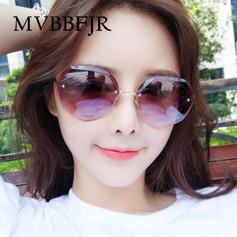 

MVBBFJR Fashion Rimless Women Sunglasses Shade Vintage Mirror Eyewear Gradient Pinkycolor Brand Design Big Frame Glasses UV4001
