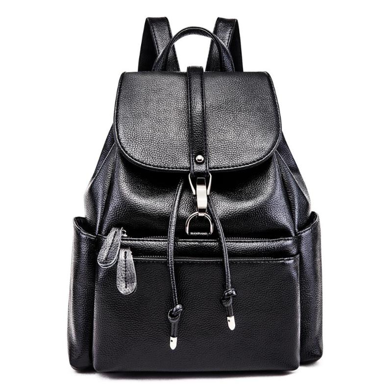 

New Fashion Backpack Korean Style Women Rucksack Soft PU Leather Backpack Female School bag, Black