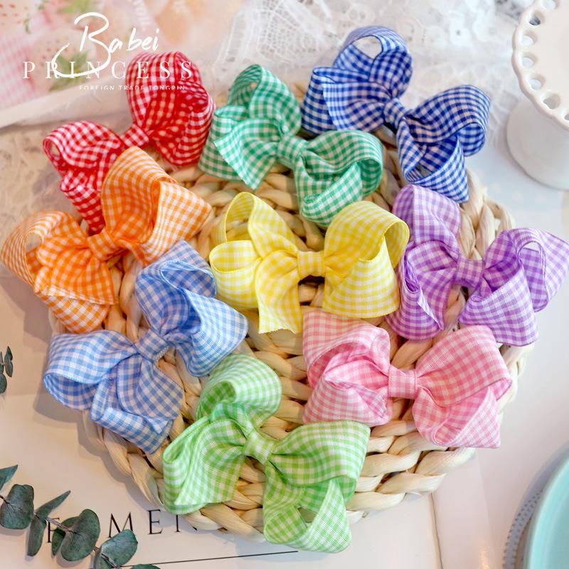 

HOT SALE 3.1INCH Gingham Ribbon Girl Hair Bow Clips OR ELASTIC RUBBER Plaid Bowknot 9 Color Hair Accessories Drop Shipping, Clip 6