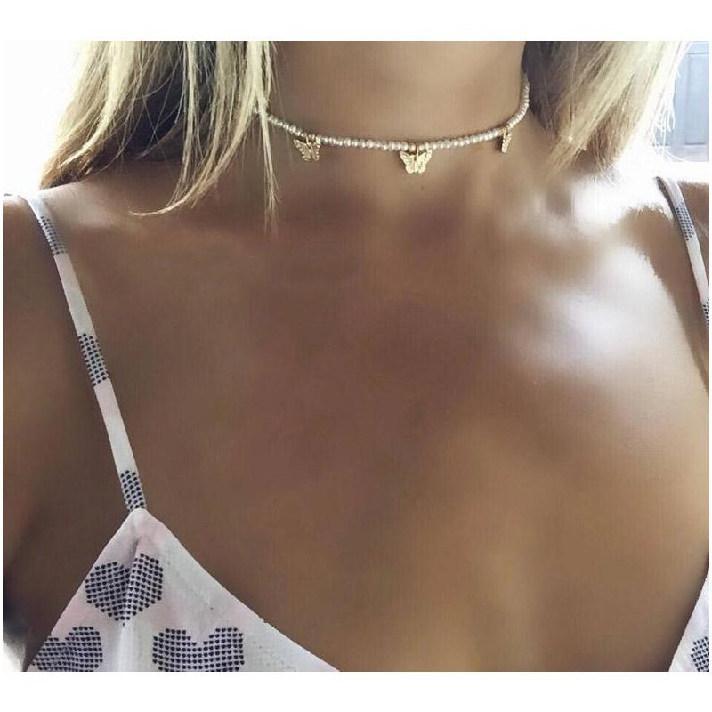 

Chokers COWBREAD Retro Women Necklace Bead Choker Short Butterfly Female Simple Wild Clavicle Chain Neck Fashion Jewelry