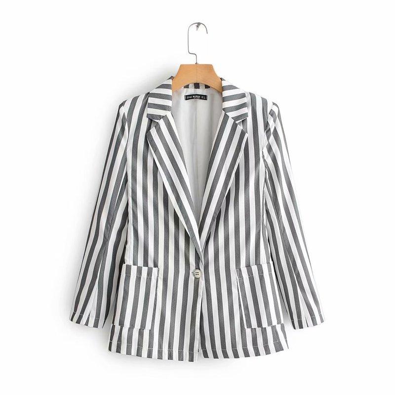 

Fashion Women XQ9-55-9068 European and American fashion striped suit, See chart