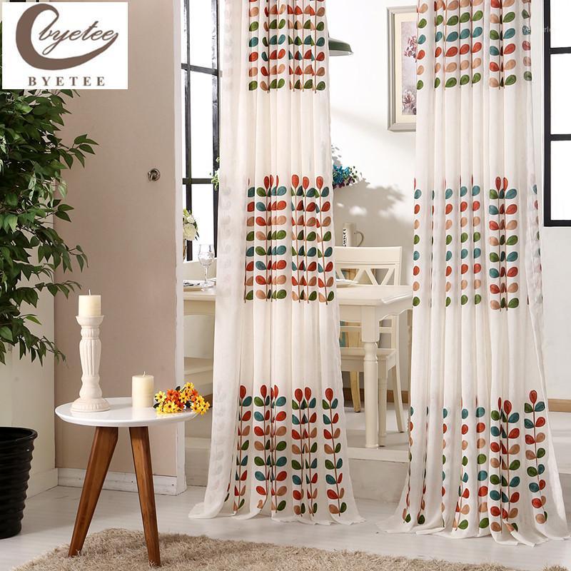 

byetee}Embroidered Window Curtain Fabrics Bedroom Living Room Curtain Tulle Kitchen Organza Voile Curtains Doors For Drapes1