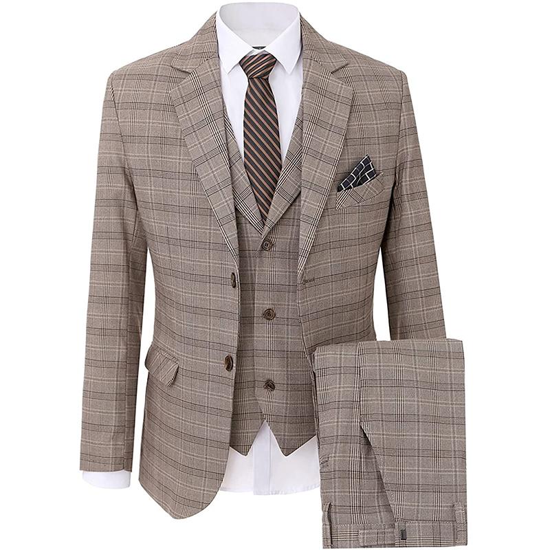 

Men's Slim Fit Suits Stylish Plaid 3 Piece Formal Blazer Groom Wedding Tuxedo 3 Piece Jacket Vest and Pants Sets, White;black