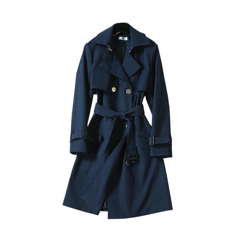 

England Blue Double-breasted Trend Coat Windbreaker Casacas Para Mujer Invierno 2020 Women Long Sleeves Runway Coat D9198