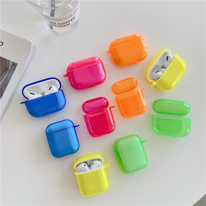 

coque acaja de Fashion Neon Fluorescent Solid Color Earphone air pods pro case Soft tpu cases airpods airpod cover