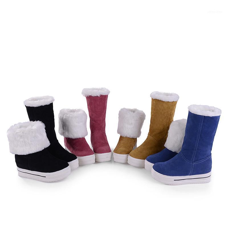 

YMECHIC 2020 Winter Warm Thick Plush Mid Calf Punk Platform Snow Boots Female Shoes Flock Blue Black Women Winter Boot Plus Size1