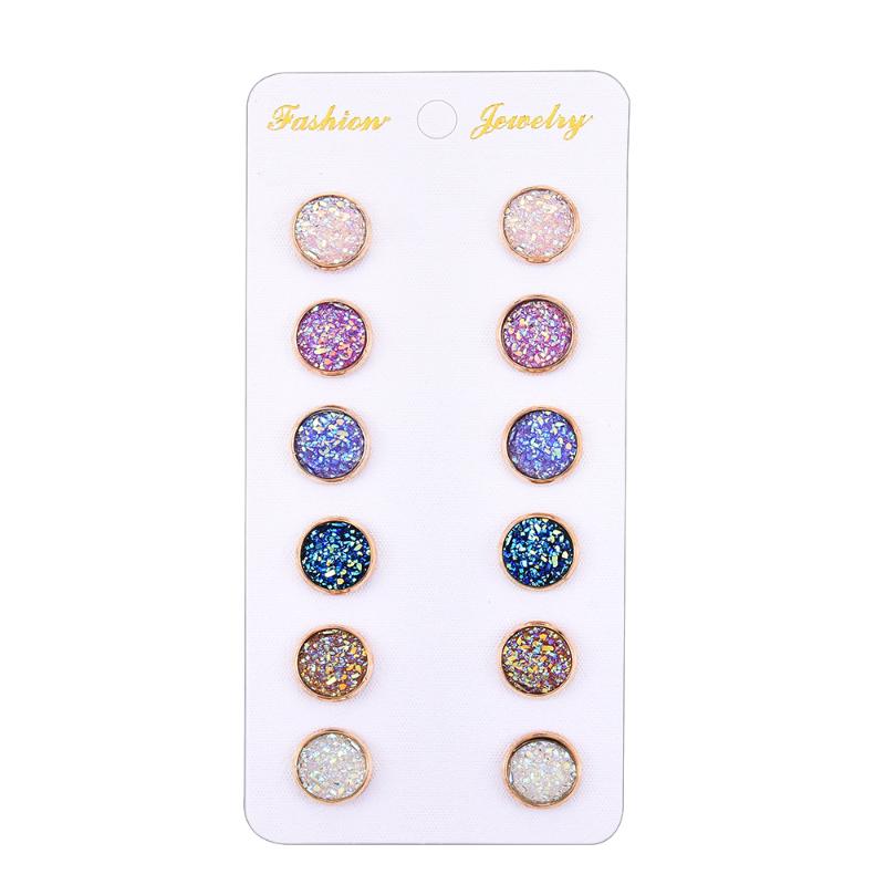 

Stud 6Pairs/Lot Colorful Resin Cabochon Earrings Round Shape Piercing For Women Set Fashion Wedding Jewelry Party Gift