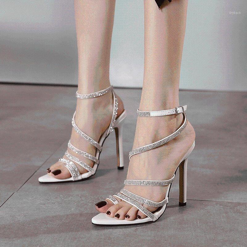 

LTARTA 2021 Women's Sexy Stars Favorite New Super High Heel Luxury Graceful Rhinestone Pointed Toe Sandals ZL-689-51, White