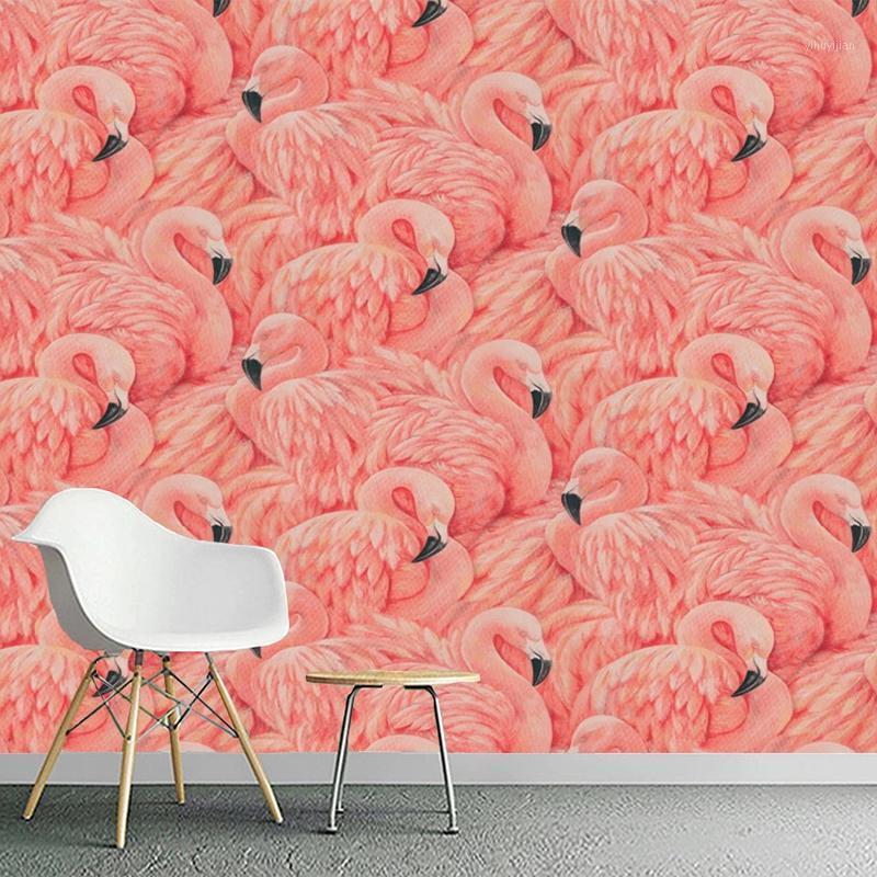

Custom 3D Wall Mural Modern Hand Painted Red Flamingo Animal Wallpaper Living Room TV Bedroom Creative Wall Papers For Walls 3 D1, As pic