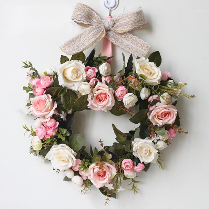 

Simulation DIY artificial flower garland wreath set door garland home wedding party garden decor wreath threshold fake flowers1, G pinkwhite