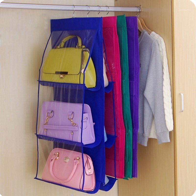 

Double-Sided Six-layer Bag Storage Dustproof Hanging Bag Storage Organizing Folders Environmentally Friendly Hanging Multilayer1, Rose red