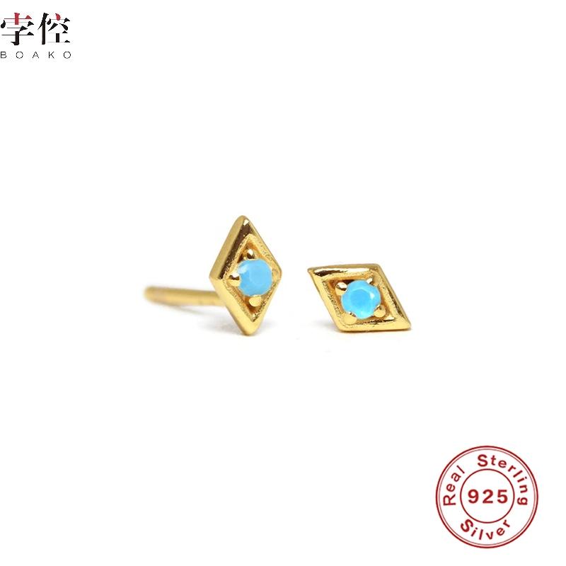 

BOAKO S925 Silver Earring For Women Turquoise Pendiente Piercing Ohrringe Stud Earrings Brincos Aretes Luxury Girl Party Gift CZ