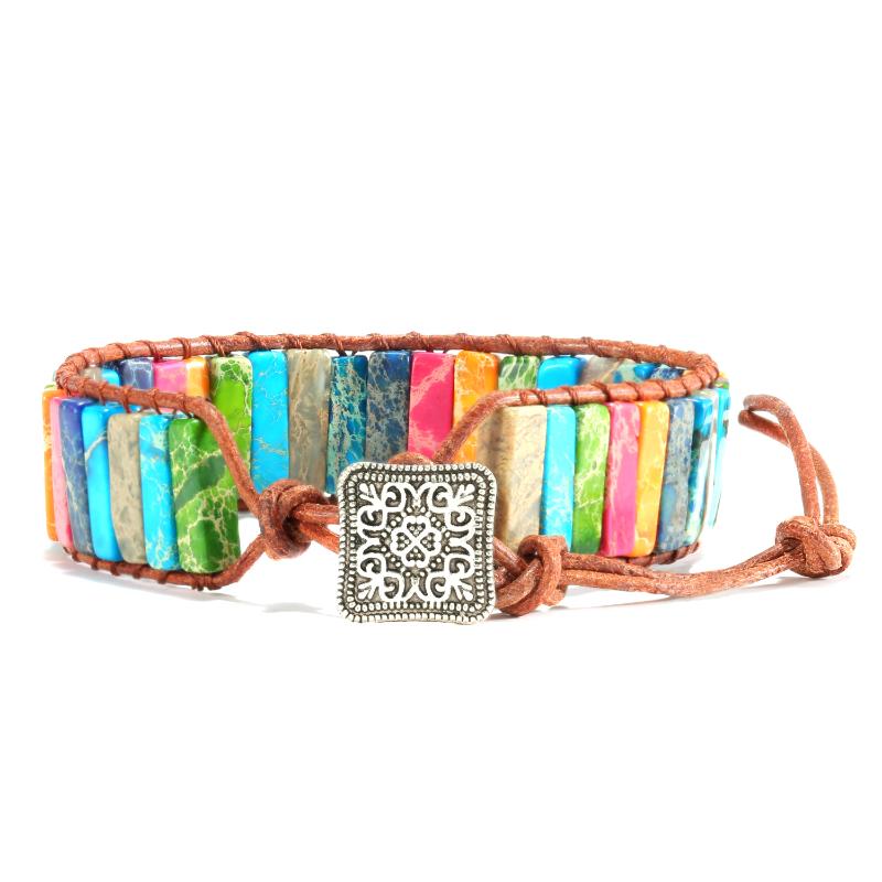 

7 Chakra Bracelet Handmade Multi Color Natural Stone Tube Beads Handmade Leather Charm Bracelet for Women Men Yoga Jewelry Gift