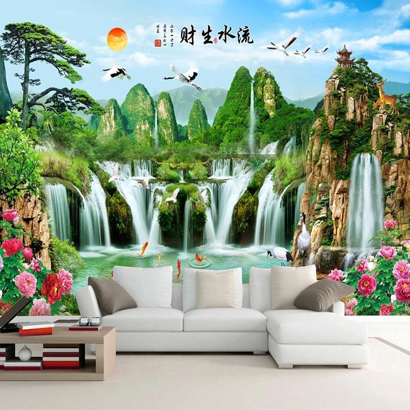 

Custom Mural Wallpaper 3D Stereo Waterfalls Nature Scenery Background Wall Painting Living Room TV Study Chinese Style Stickers1, As pic